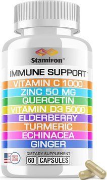 Лучшая на рынке добавка для поддержки иммунитета Stamiron 8 in 1 Immune Support with Quercetin Zinc 50mg Vitamin C 1000mg Vitamin D3 5000 IU and Elderberry Echinacea Ginger 60 капсул 4384305966 фото