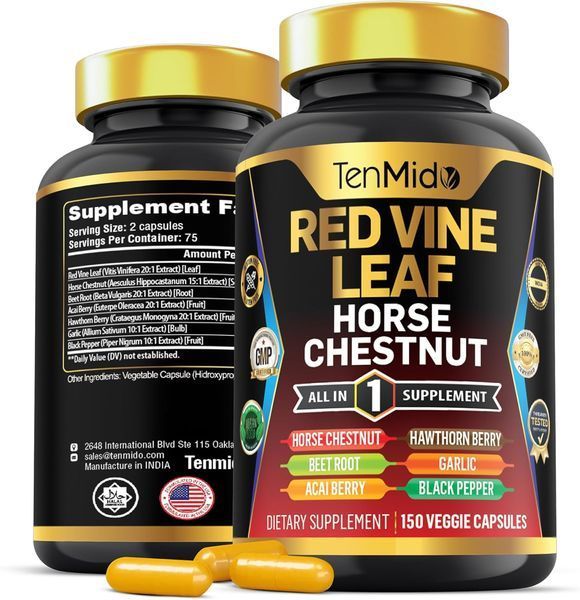 Добавка премиум-класса с экстрактом листьев красного винограда Tenmido Red Vine Leaf Horse Chestnut 150 капсул 4384307487 фото Добавка премиум-класса с экстрактом листьев красного винограда Tenmido Red Vine Leaf Horse Chestnut 150 капсул 4384307487 фото