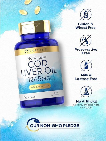 Добавка премиум-класса масло из печени трески Carlyle Norwegian Cod Liver Oil 150 капсул 2793029577 фото