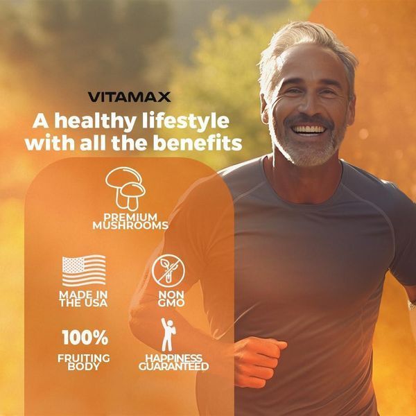 Преміальна суміш грибів Vitamax Lions Mane Mushroom 3000 mg Turkey Tail 2000 mg Chaga & Reishi 1000mg Cordyceps Shiike White Elm 2058332147 фото