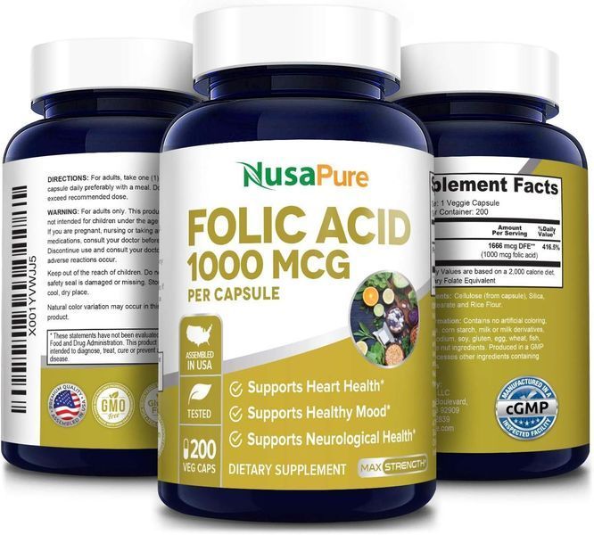 Фолієва кислота преміумкласу NusaPure Folic Acid 1000mcg 200 капсул 2284179944 фото