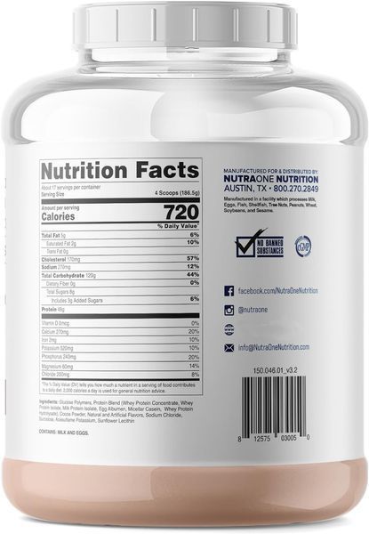 Высоко белковый премиум гейнер NutraOne Nutrition Massone Mass Gainer Protein 3175 г 4384306078 фото