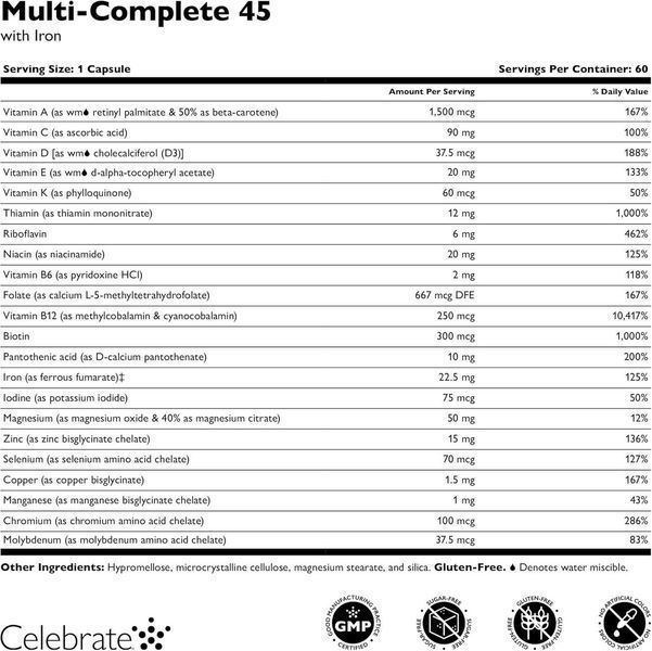 Добавка премиум-класса бариатрические мультивитамины Celebrate Bariatric Supplements Multi-Complete with 45 mg Iron 60 капсул 2942437746 фото