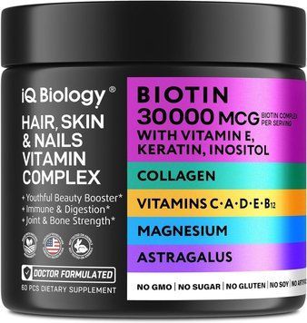 Вітаміни елітного класу для волосся, шкіри та нігтів IQ Biology Hair Skin and Nails Vitamins Complex 60 капсули 2200171575 фото