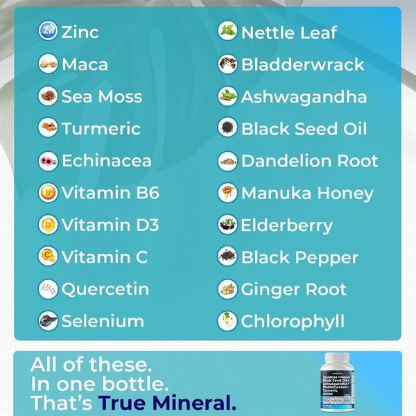 Повний комплекс на основі морського моху Vitamax Sea Moss 3000 mg Maca 2000 mg Black Seed Oil 2000 mg Ashwagandha 1000mg Bladderwrack 2058332149 фото