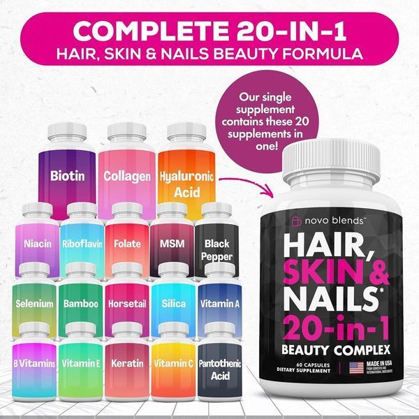 Витамины для волос, кожи и ногтей Novo Blends Hair Skin and Nails Vitamins 60 капсул 2185153649 фото