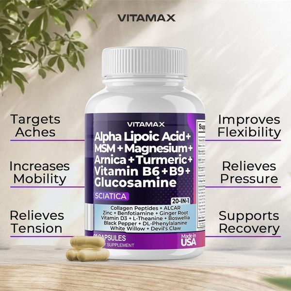 Премиальный комплекс для поддержки здоровья седалищного нерва Vitamax Folic Acid, Pea, Glucosamine, MSM, Vitamin B Complex, Alpha 2058332150 фото