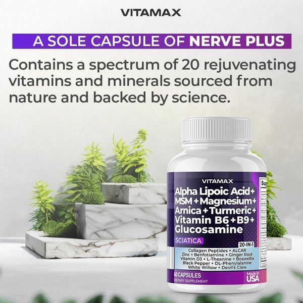 Премиальный комплекс для поддержки здоровья седалищного нерва Vitamax Folic Acid, Pea, Glucosamine, MSM, Vitamin B Complex, Alpha 2058332150 фото