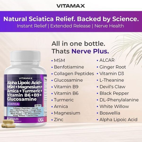 Премиальный комплекс для поддержки здоровья седалищного нерва Vitamax Folic Acid, Pea, Glucosamine, MSM, Vitamin B Complex, Alpha 2058332150 фото