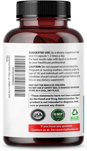 Домішка преміумкласу підтримання здоров'я клітин Vital Herbal Liposomal NAD+ 150 капсул 2761488849 фото
