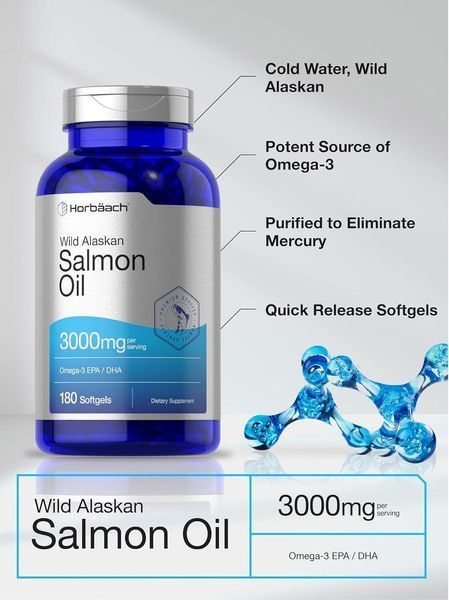 Добавка премиум-класса рыбий жир из дикого аляскинского лосося Horb&auml;ach Wild Alaskan Salmon Fish Oil 180 капсул 2475019283 фото