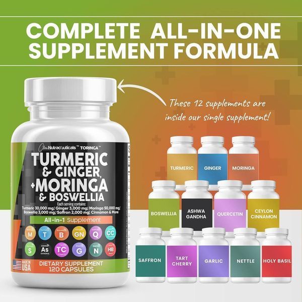 Преміальна домішка для здоров'я суглобів і зв'язок Clean Nutraceuticals Turmeric Curcumin 30000mg Ginger 3000mg Moringa 50000mg 2058332101 фото
