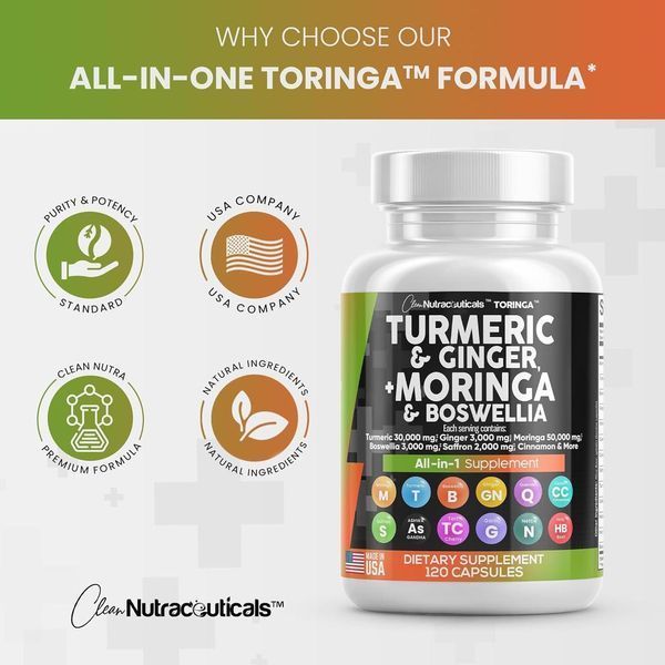 Преміальна домішка для здоров'я суглобів і зв'язок Clean Nutraceuticals Turmeric Curcumin 30000mg Ginger 3000mg Moringa 50000mg 2058332101 фото