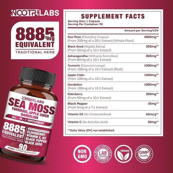 Преміальна потужна суміш для підтримки імунної системи Nootrilabs Naturals Sea Moss 90 капсул 2099897757 фото
