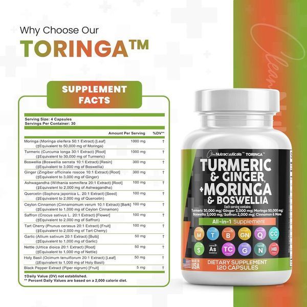 Преміальна домішка для здоров'я суглобів і зв'язок Clean Nutraceuticals Turmeric Curcumin 30000mg Ginger 3000mg Moringa 50000mg 2058332101 фото