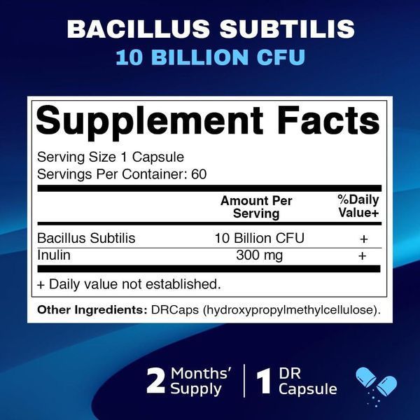 Домішка преміумкласу підтримка травлення й імунітету Vitamatic Bacillus Subtilis 10 Billion 60 капсул 2665739777 фото
