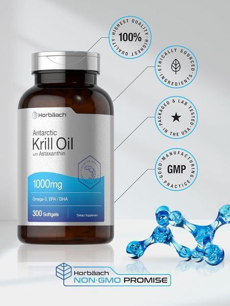 Добавка премиум-класса омега 3 с астаксантином Horb&auml;ach Antarctic Krill Oil 1000mg 300 капсул 2502198557 фото