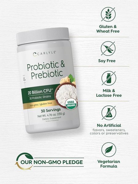 Домішка преміумкласу органічна суміш пребіотичних волокон Carlyle Probiotic and Prebiotic Powder 135 г 2816487842 фото