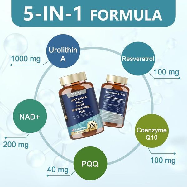 Домішка преміумкласу для м'язової енергії Totaria Urolithin A NAD+ CoQ10 Resveratrol PQQ 120 капсул 2316550296 фото