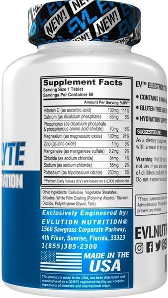 Домішка для збільшення об'єму електролітів EVLution Nutrition Electrolyte 60 таблеток 2132161100 фото