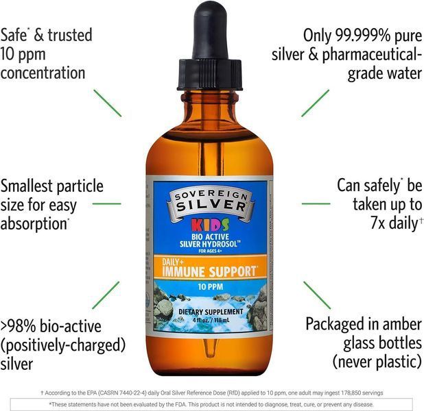 Биоактивный гидрозоль серебра Sovereign Silver Kids Bio-Active Silver Hydrosol Daily+ Immune Support 118 мл 2058331819 фото