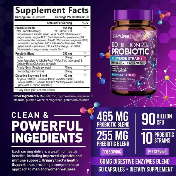 Домішка преміумкласу для здоров'я травлення Built by Nature 90 Billion CFU Probiotic 60 капсул 2855008674 фото