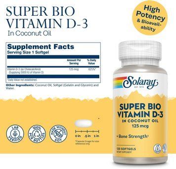 Вітаміни Solaray Super Bio Vitamin D-3 120 капсул (4384304525) 1684742201 фото