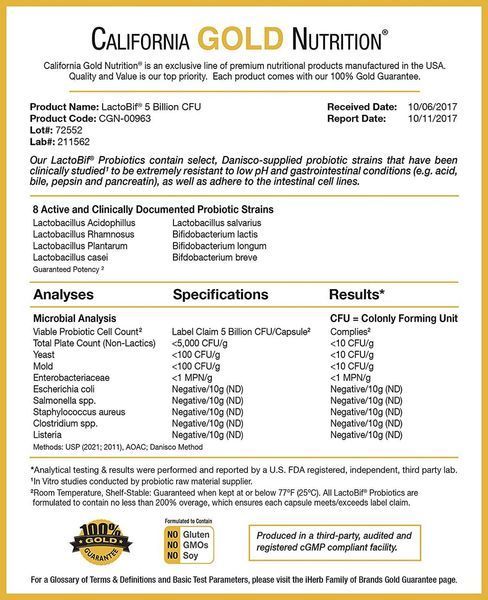Спеціальний продукт California Gold LactoBif Probiotics 5 Billion CFU 60 капсул (4384303666) 1458139076 фото