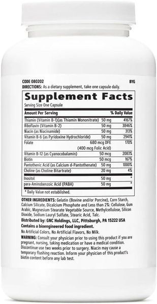 Вітаміни GNC Vitamin B-Complex 50 180 капсул 1437160256 фото