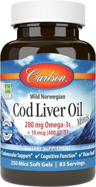 Омега-3 печінки дикої тріски Carlson Labs Cod Liver Oil Mini 250 капсул 2151682155 фото