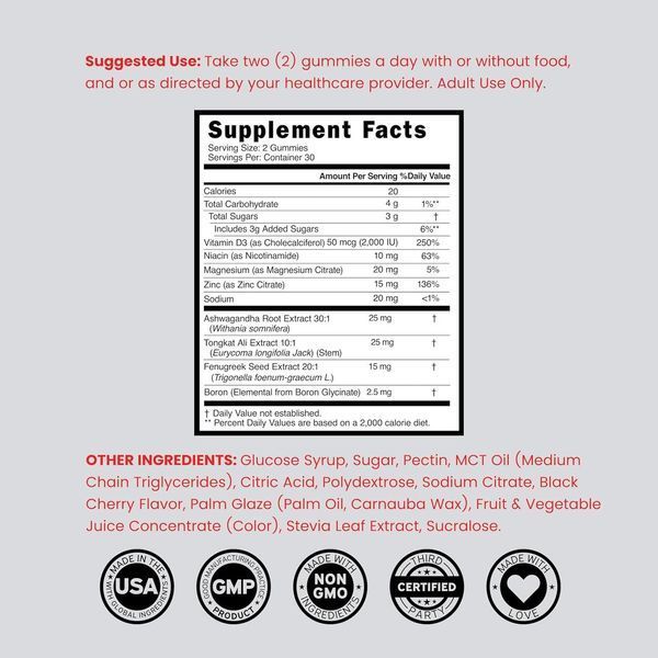 Добавка премиум-класса сила, выносливость, драйв и производительность Dorado Nutrition Testosterone Gummies 60 таблеток 3008763674 фото