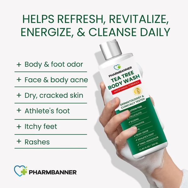 Гель для душа успокаивает фолликулит, акне, зуд Pharmbanner Tea Tree Antifungal Body Wash 350 мл 2894996618 фото