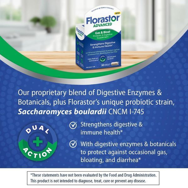 Пробиотик и добавка для пищеварения Florastor Advanced Gas & Bloat 30 капсул 2273719694 фото