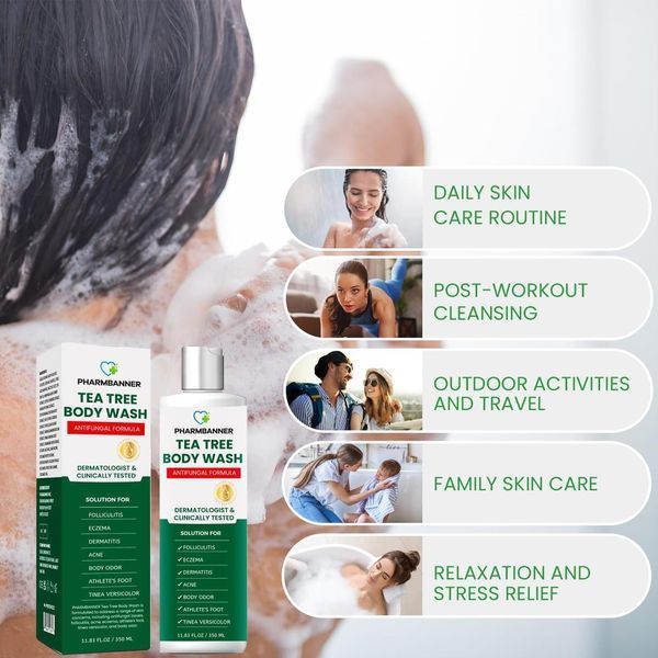 Гель для душа успокаивает фолликулит, акне, зуд Pharmbanner Tea Tree Antifungal Body Wash 350 мл 2894996618 фото