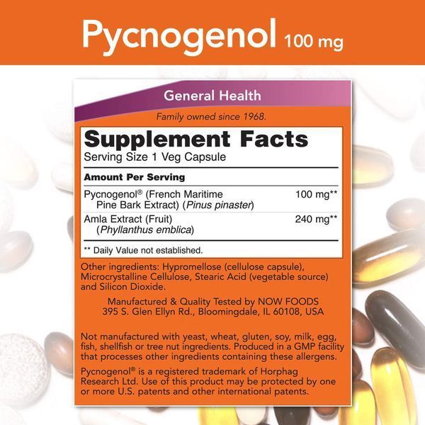 Now Foods Pycnogenol 100 mg 60 капсул (4384303869) 1505143739 фото