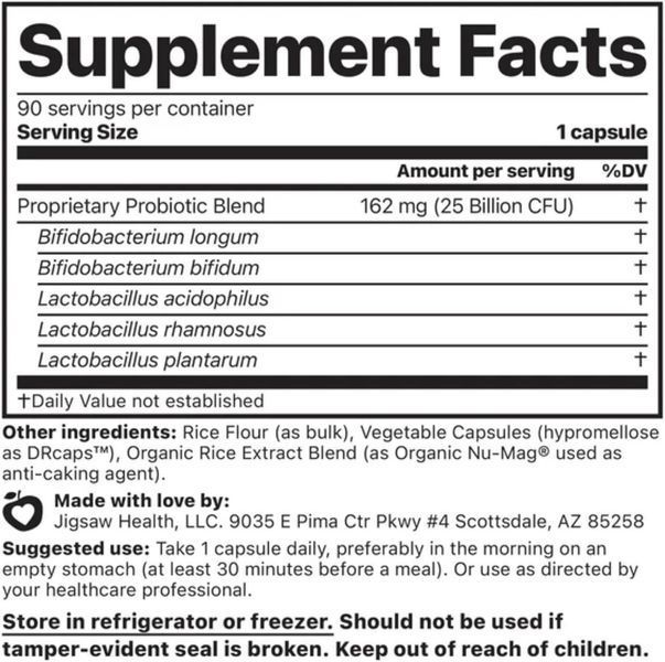 Добавка премиум-класса для здоровья кишечника Jigsaw Health Probiotics Essential Blend 90 капсул 2980310701 фото