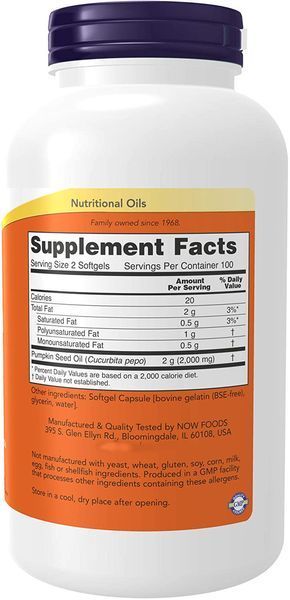 Бустери тестостерону Now Pumpkin Seed Oil 1000 mg 200 капсул (4384303513) 1439251167 фото