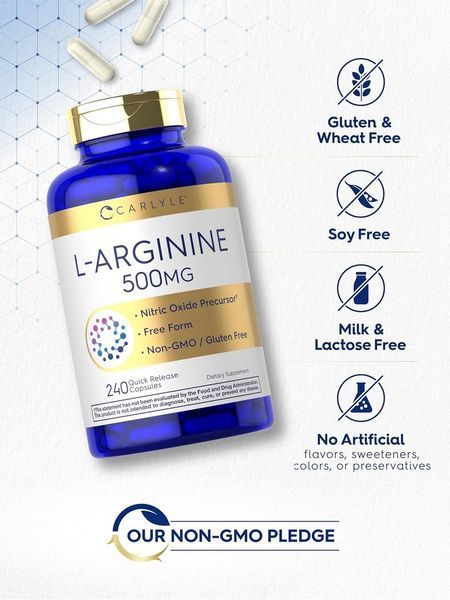 Домішка преміумкласу аргінін Carlyle L-Arginine 500mg 240 капсул 2804367194 фото
