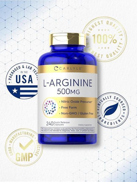 Домішка преміумкласу аргінін Carlyle L-Arginine 500mg 240 капсул 2804367194 фото
