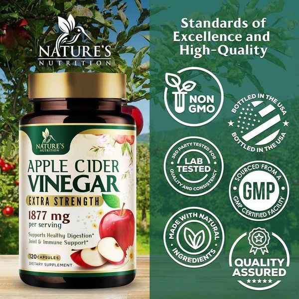 Домішка преміумкласу підтримка травлення імунітету суглобів Nature's Nutrition Apple Cider Vinegar 120 капсул 2869680579 фото