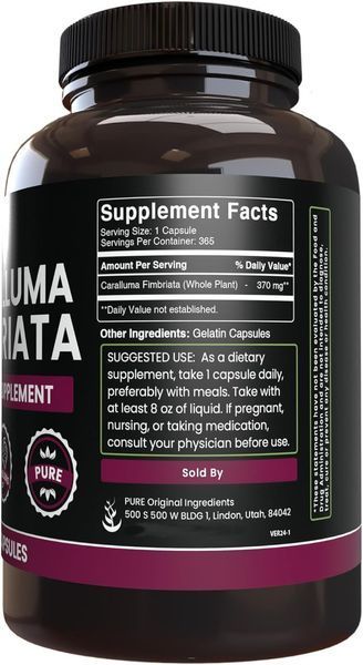 Добавка премиум-класса подавления чувства голода караллума фимбриата Pure Original Ingredients Caralluma Fimbriata 365 капсул 2600010734 фото