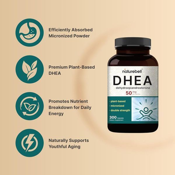 Добавка премиум-класса поддерживает уровень энергии обмен веществ NatureBell DHEA 50mg 300 капсул 2432686788 фото