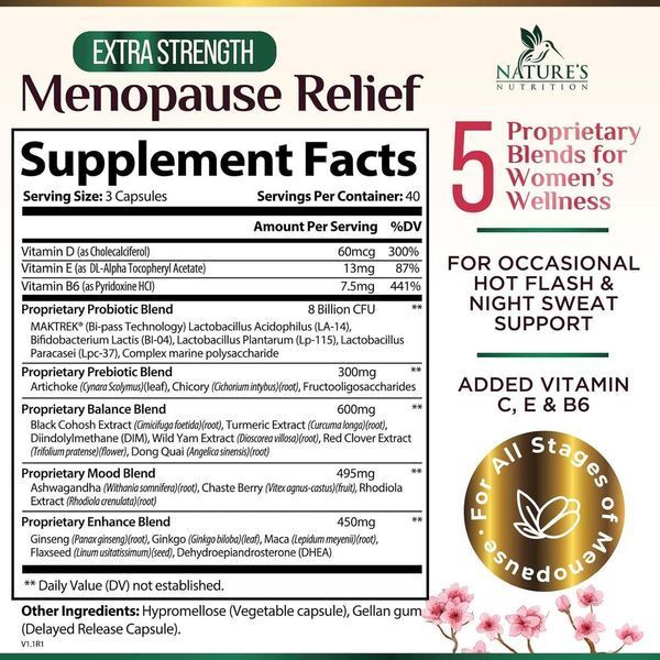 Домішка преміумкласу для полегшення менопаузи Nature's Nutrition Menopause Relief 120 капсул 2870317176 фото
