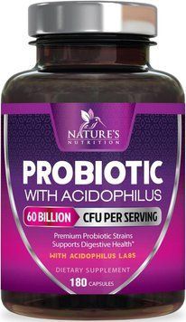 Домішка преміумкласу здоров'я травлення кишківника та імунітету Nature's Nutrition Probiotics 60 Billion CFU 180 капсул 2865073895 фото