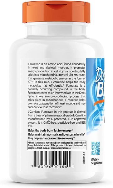 Doctor's Best L-Carnitine Fumarate with Biosint 180 капсул (4384303724) 1472632053 фото