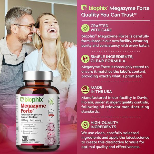Домішка преміумкласу наттозими та сервірунки Biophix Megazyme Forte 200 капсул 2795147126 фото