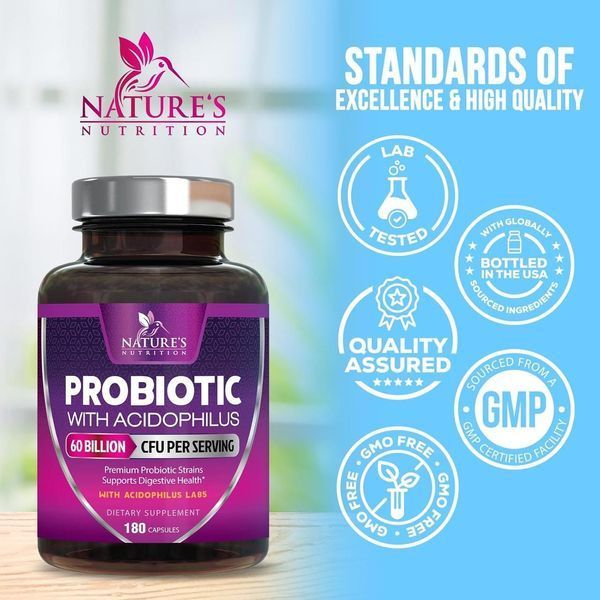 Добавка премиум-класса здоровье пищеварения кишечника и иммунитета Nature's Nutrition Probiotics 60 Billion CFU 180 капсул 2865073895 фото
