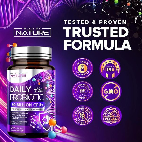 Добавка премиум-класса уменьшающие газы и вздутие Built by Nature Daily Probiotic 120 капсул 2859986347 фото