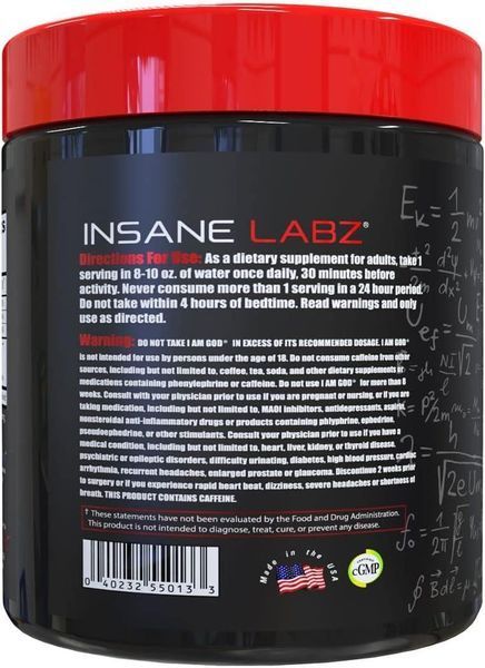 Добавка премиум-класса стойкая энергия памп выносливость Insane Labz I am God 293 г 2939159926 фото