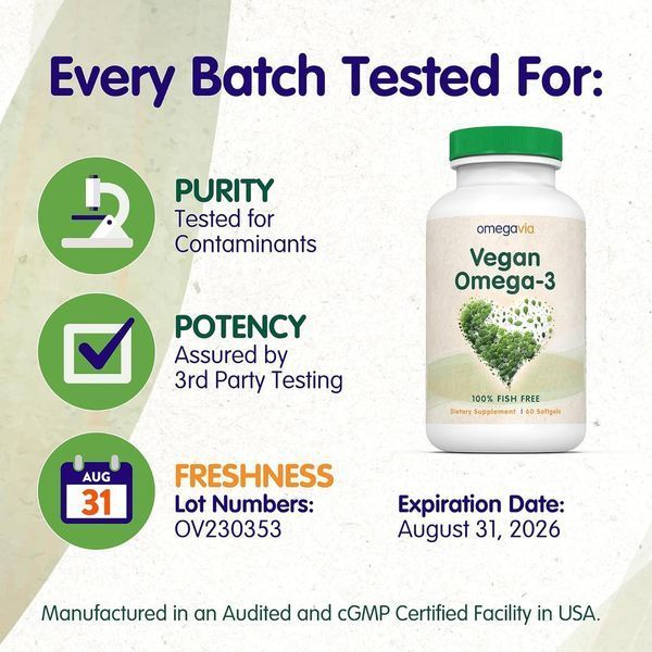 Добавка премиум-класса веганское омега-масло OmegaVia Vegan Omega 3 60 капсул 2677483000 фото